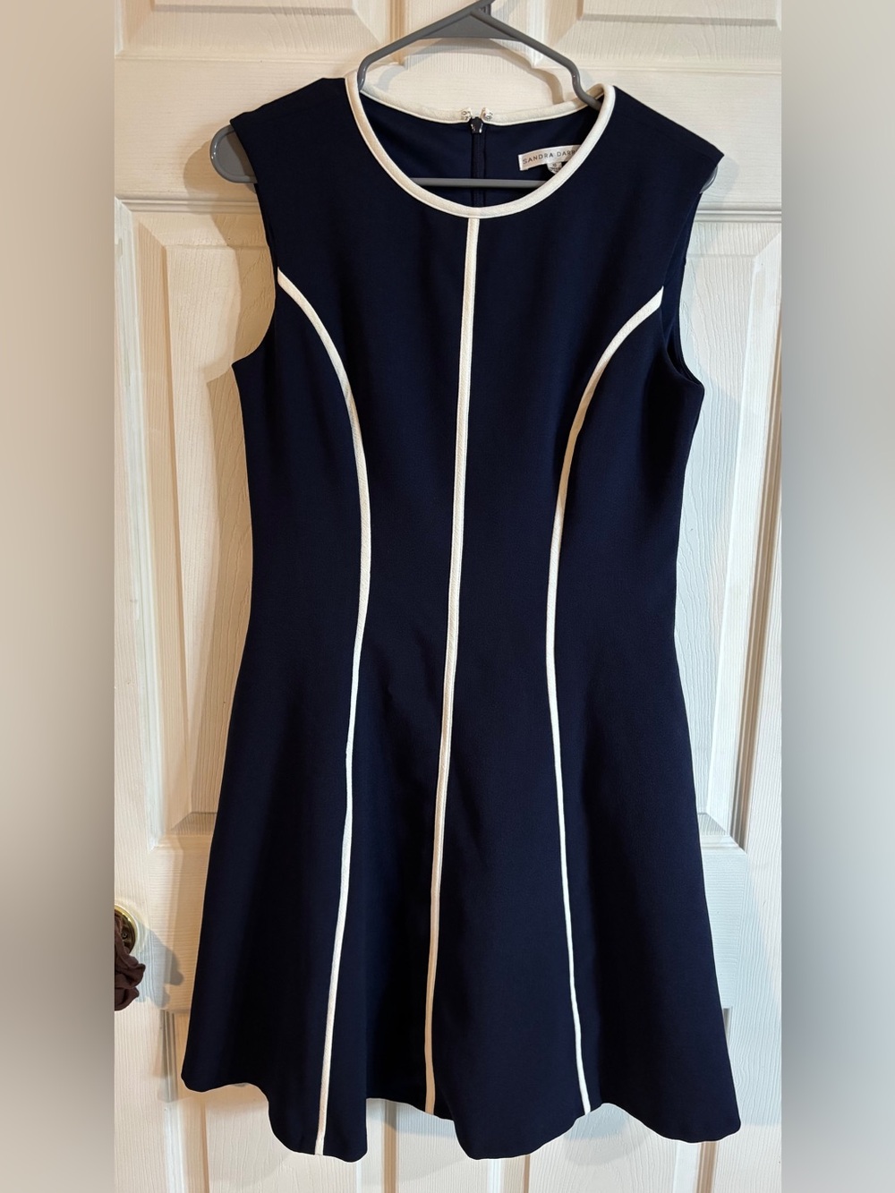 Sandra Darren Navy Dress with White Piping